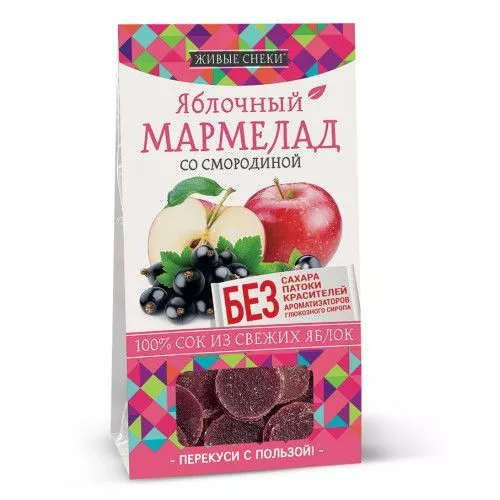 Мармелад яблочный со смородиной "ЖИВЫЕ СНЕКИ", 90г. с доставкой по России и в Казахстан | Bready